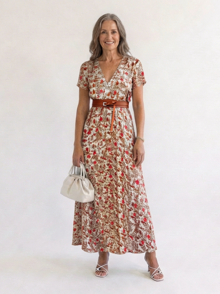 Lyra | Elegant Floral V-Neck Midi Dress