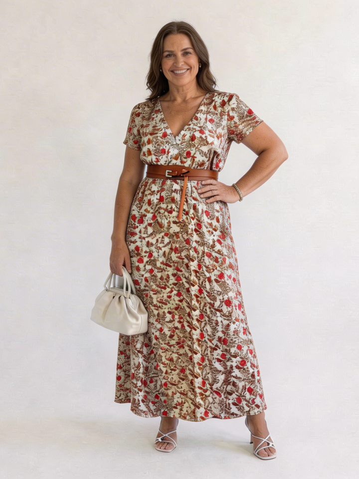 Lyra | Elegant Floral V-Neck Midi Dress