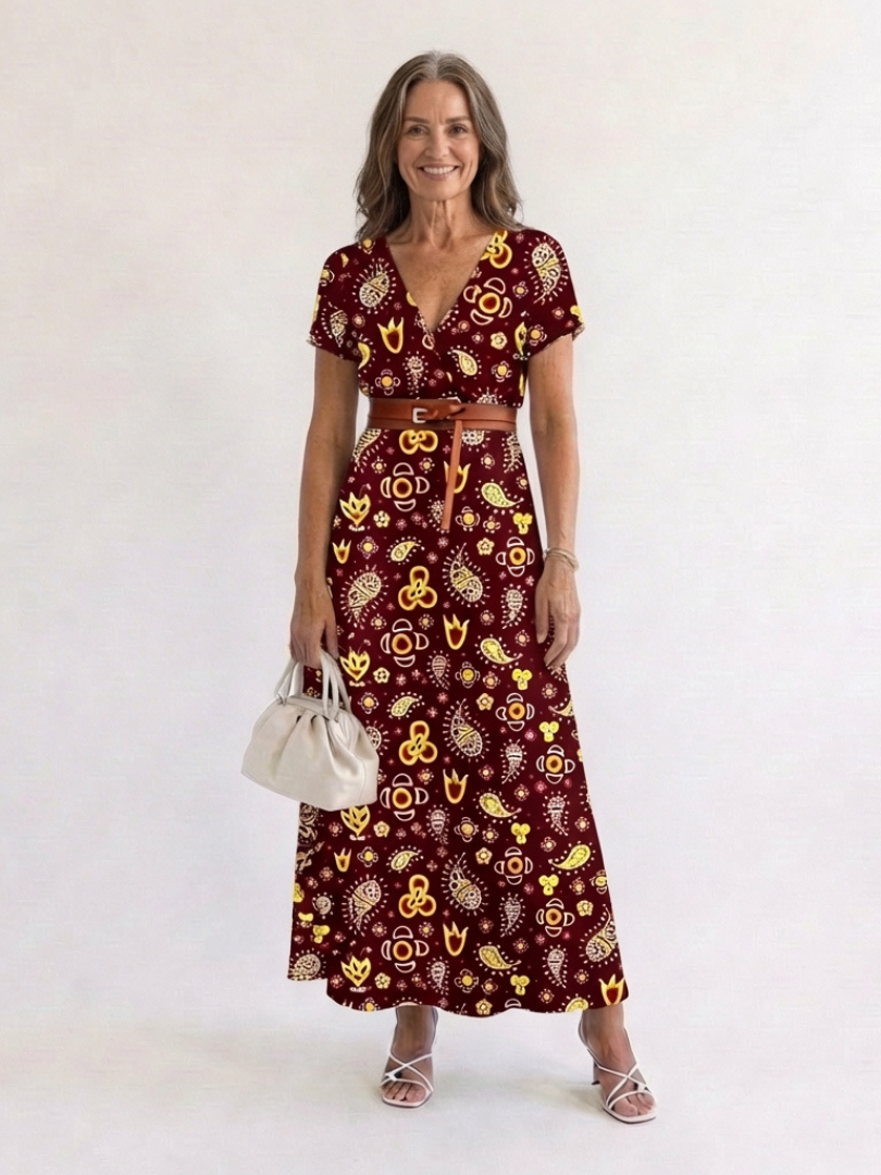 Lyra | Elegant Floral V-Neck Midi Dress