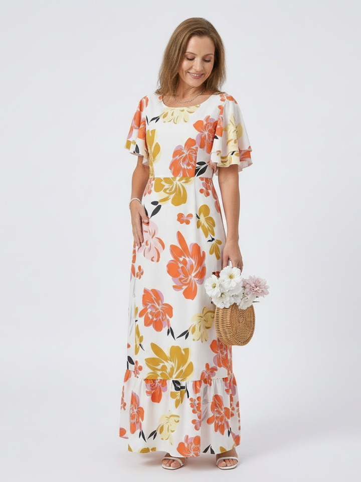 Elowen | Round Neck Short Sleeve Tiered Maxi Dress