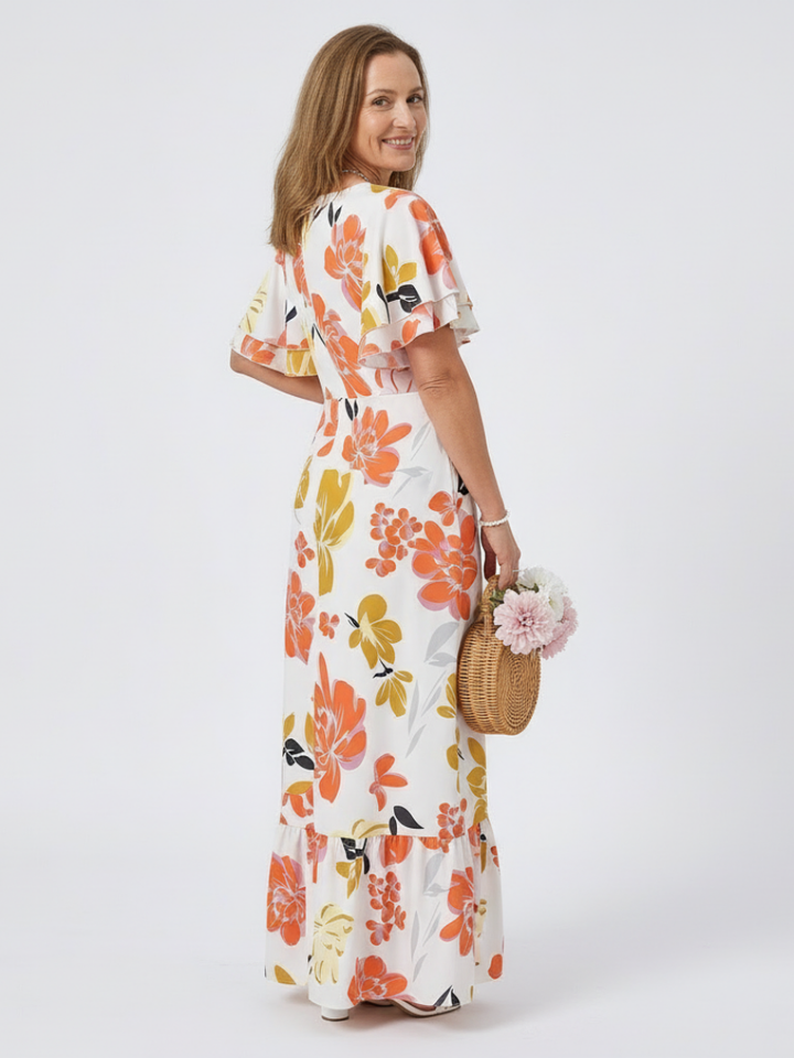 Elowen | Round Neck Short Sleeve Tiered Maxi Dress