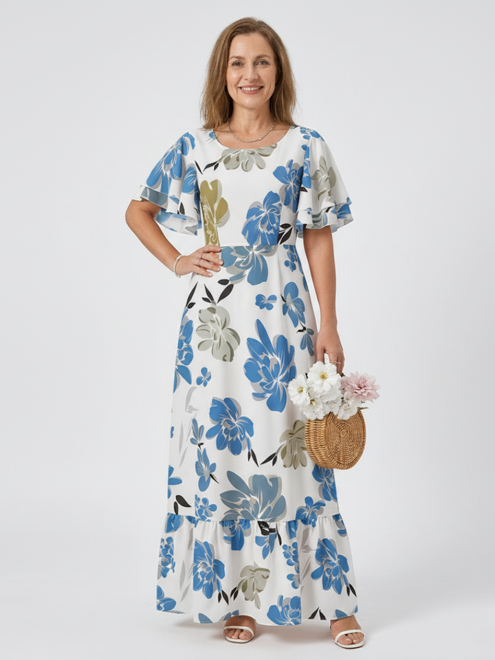 Elowen | Round Neck Short Sleeve Tiered Maxi Dress