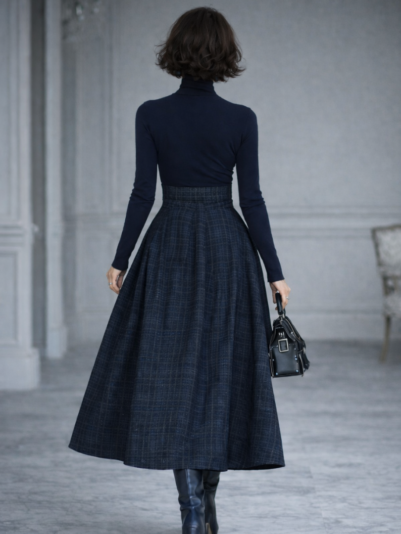 Elena | Knit Top and Plaid Maxi Skirt Set