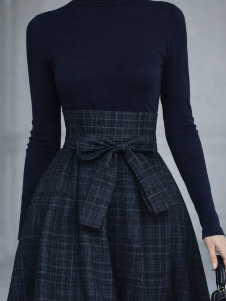 Elena | Knit Top and Plaid Maxi Skirt Set