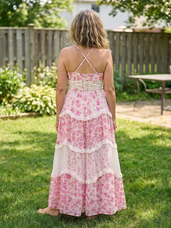 Linnea | Spaghetti Strap Ruched Bodice Floral Tiered Maxi Dress