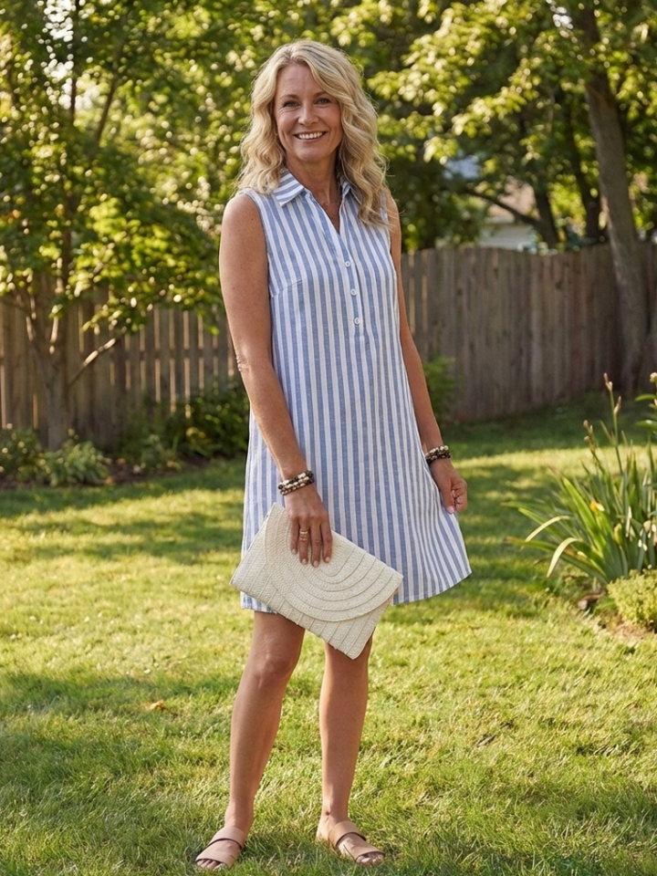 Marielle | Sleeveless Striped Button Front Shirt Dress