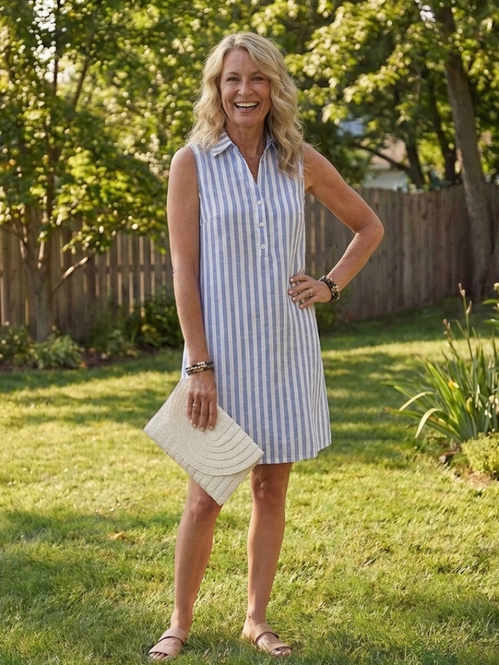 Marielle | Sleeveless Striped Button Front Shirt Dress