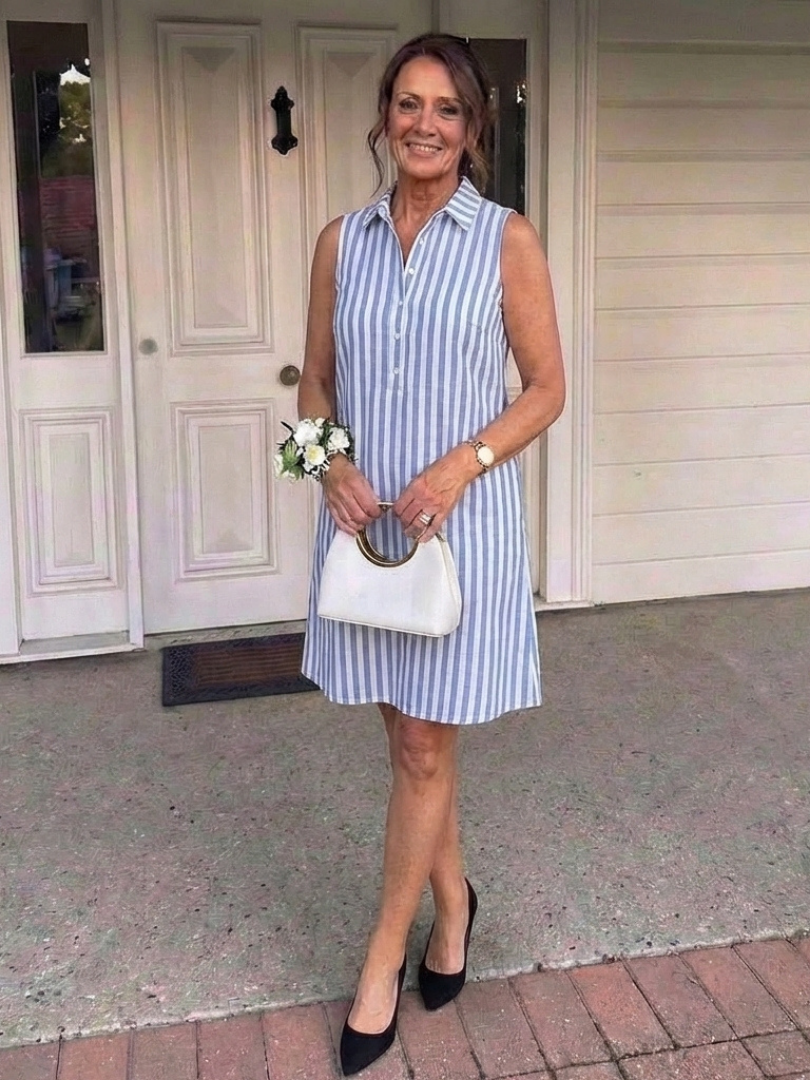 Marielle | Sleeveless Striped Button Front Shirt Dress