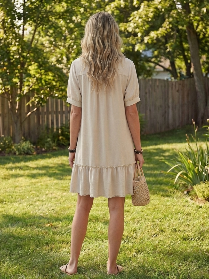 Sabine | Short Sleeve Button Front Ruffle Hem Dress