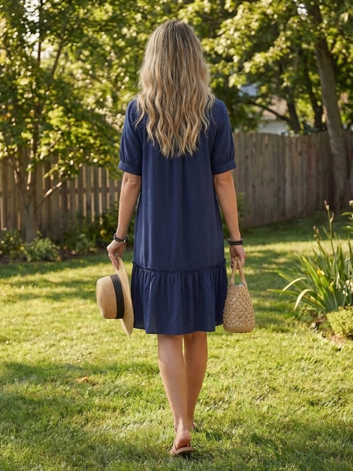 Sabine | Short Sleeve Button Front Ruffle Hem Dress