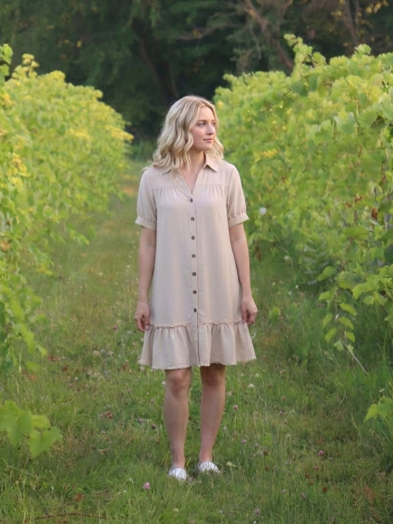 Sabine | Short Sleeve Button Front Ruffle Hem Dress