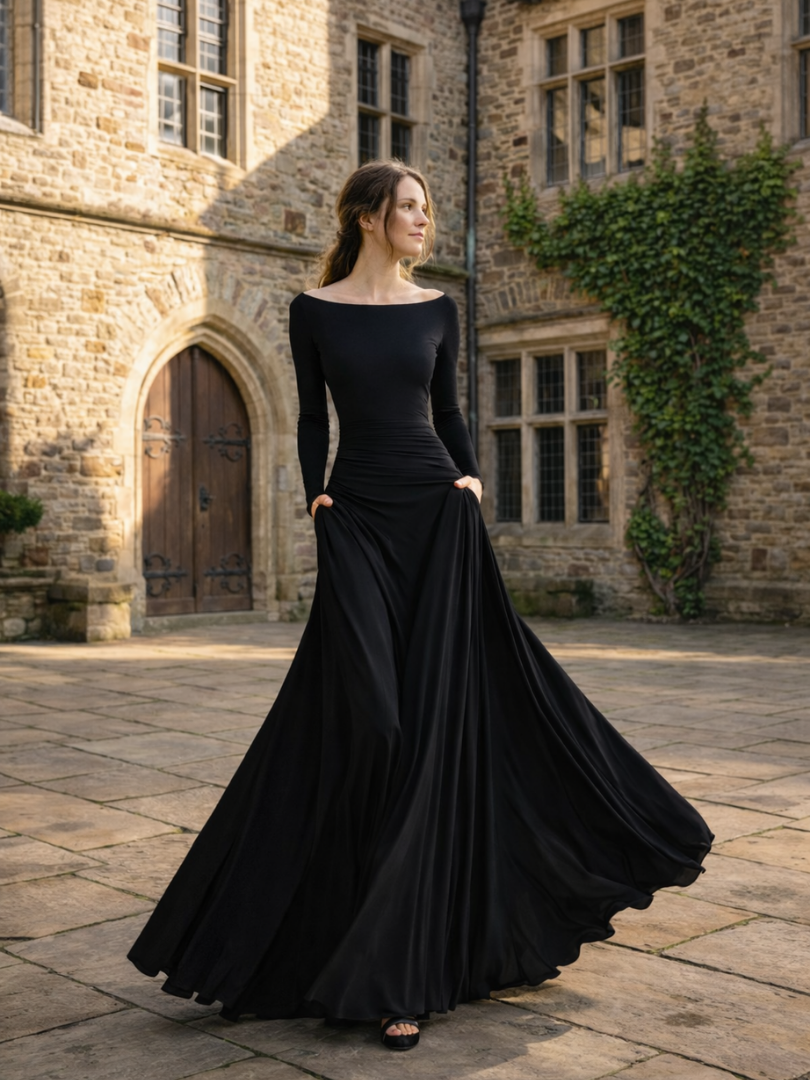 Maris | Draped Long Sleeve Maxi Dress