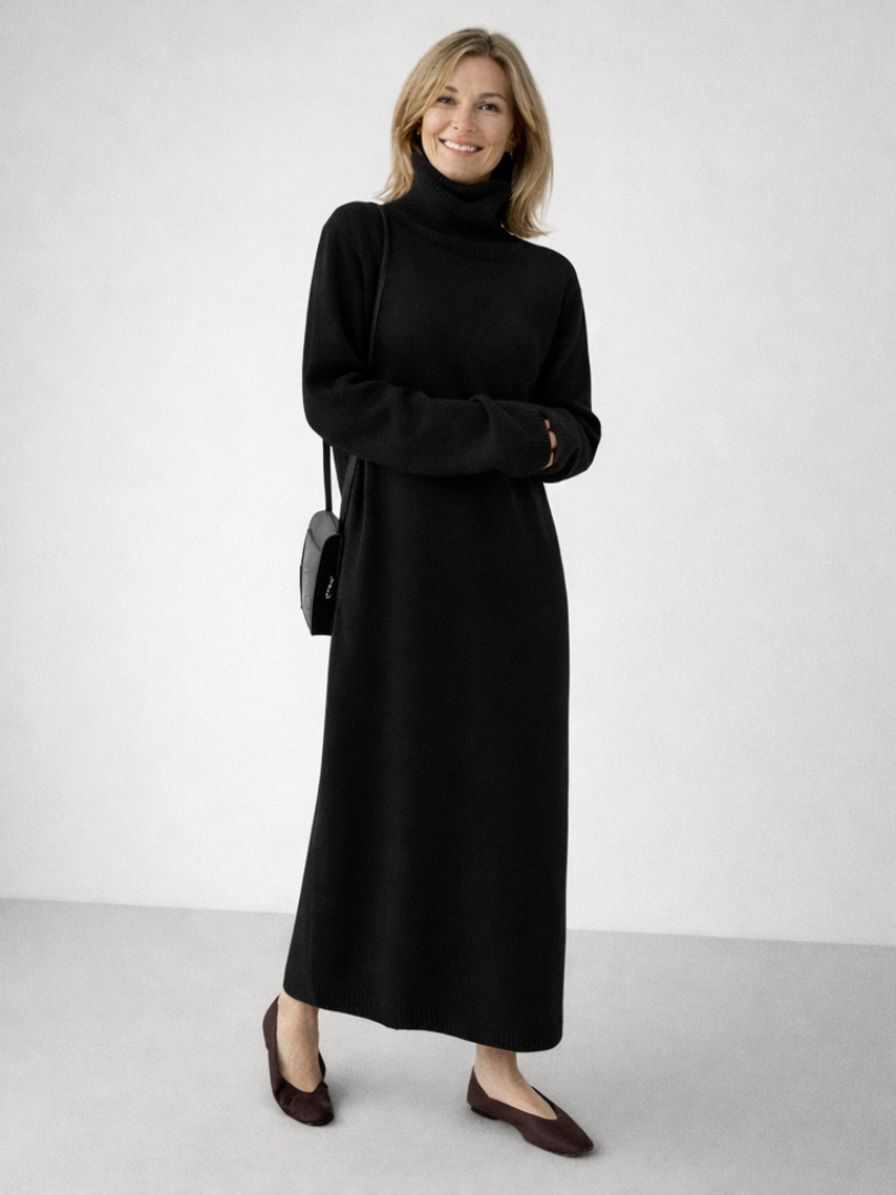 Lena | Relaxed Turtleneck Knit Maxi Dress