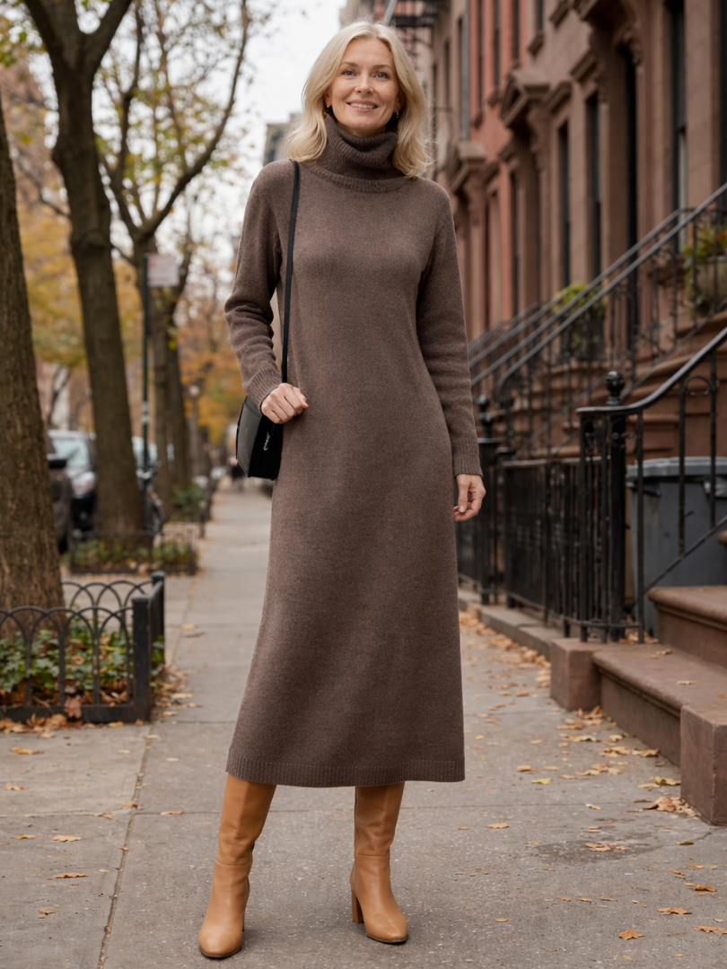 Lena | Relaxed Turtleneck Knit Maxi Dress